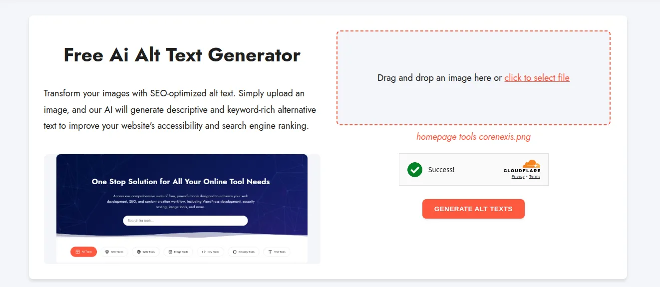 AI alt text generator tools homepage image
